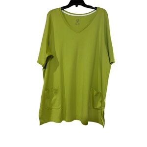 Isaac Mizrahi Lime Green V-Neck Short Sleeve Tunic with Pockets
